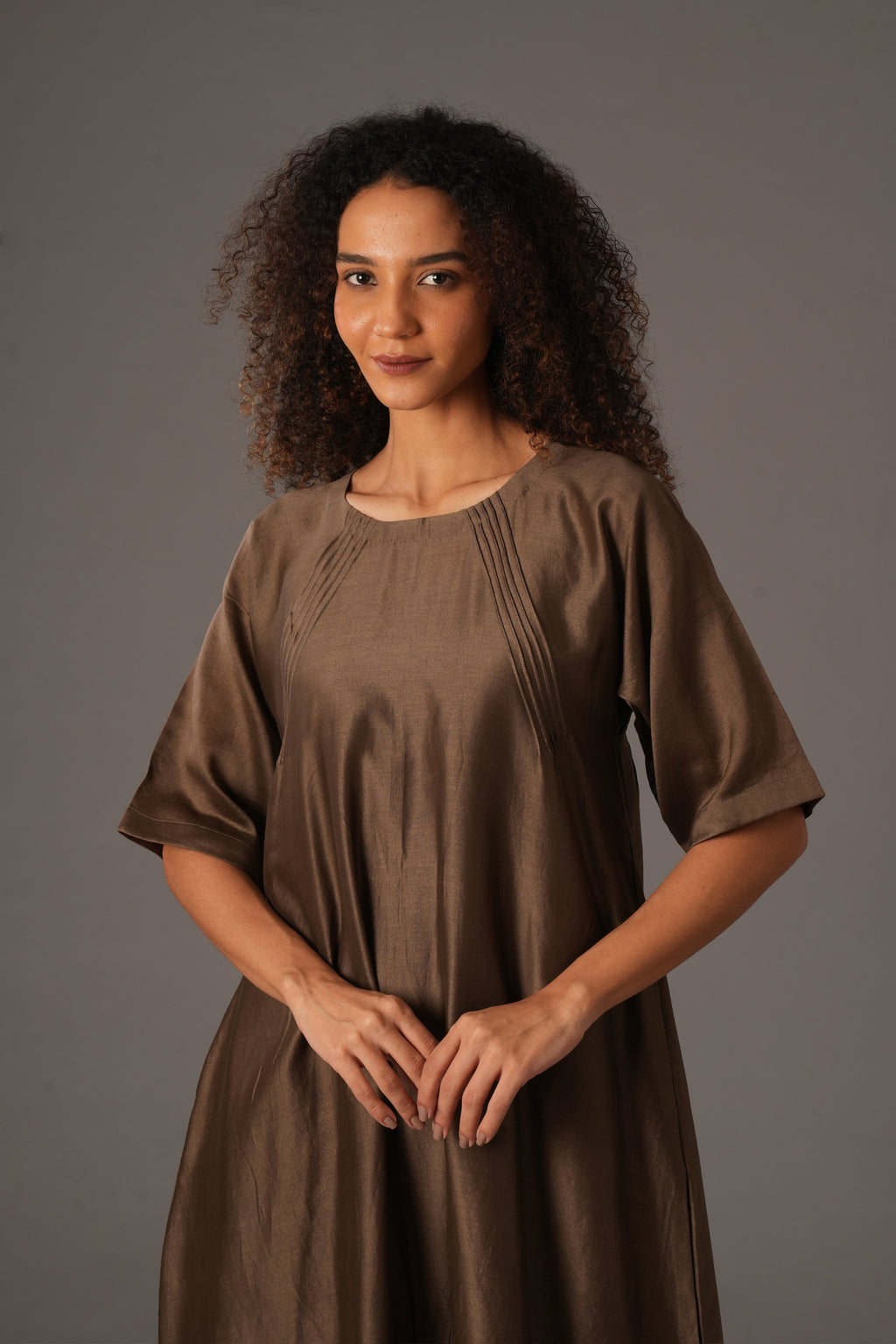 Olive Round Neck Piping Dress