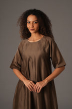 Olive Round Neck Piping Dress
