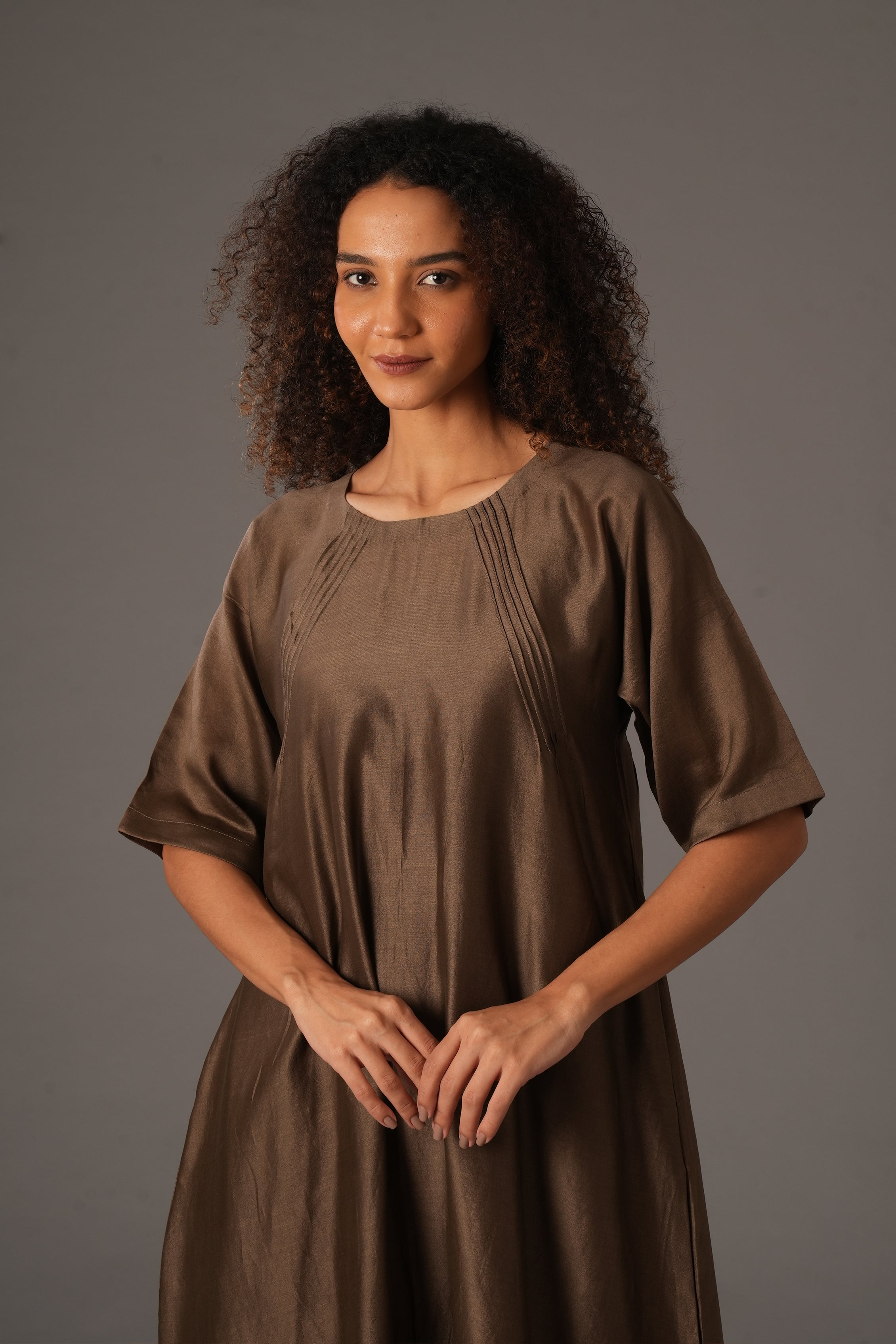 Olive Round Neck Piping Dress
