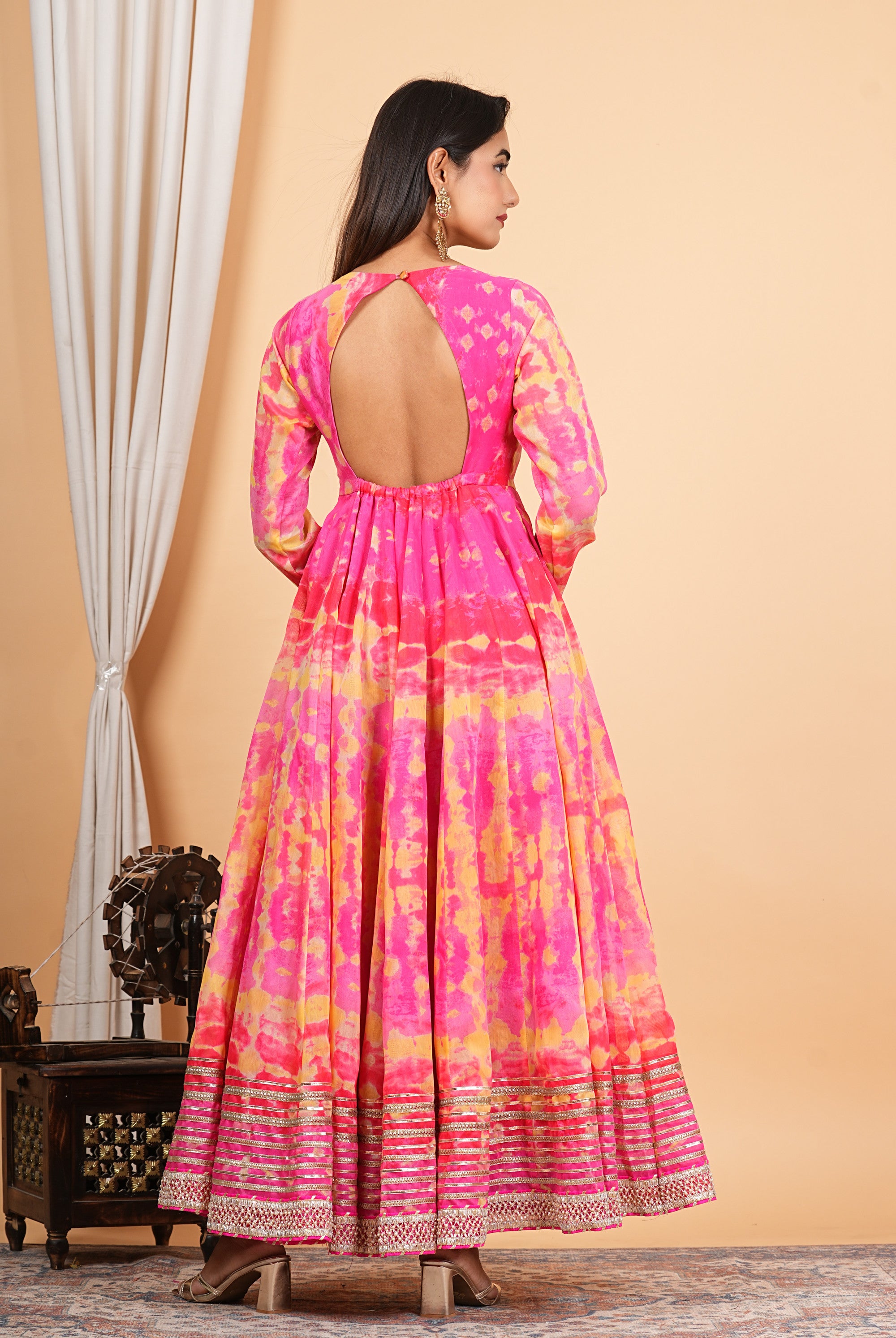Pink Heavy Embroidered Chanderi Anarkali