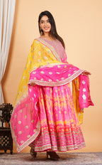 Pink Heavy Embroidered Chanderi Anarkali