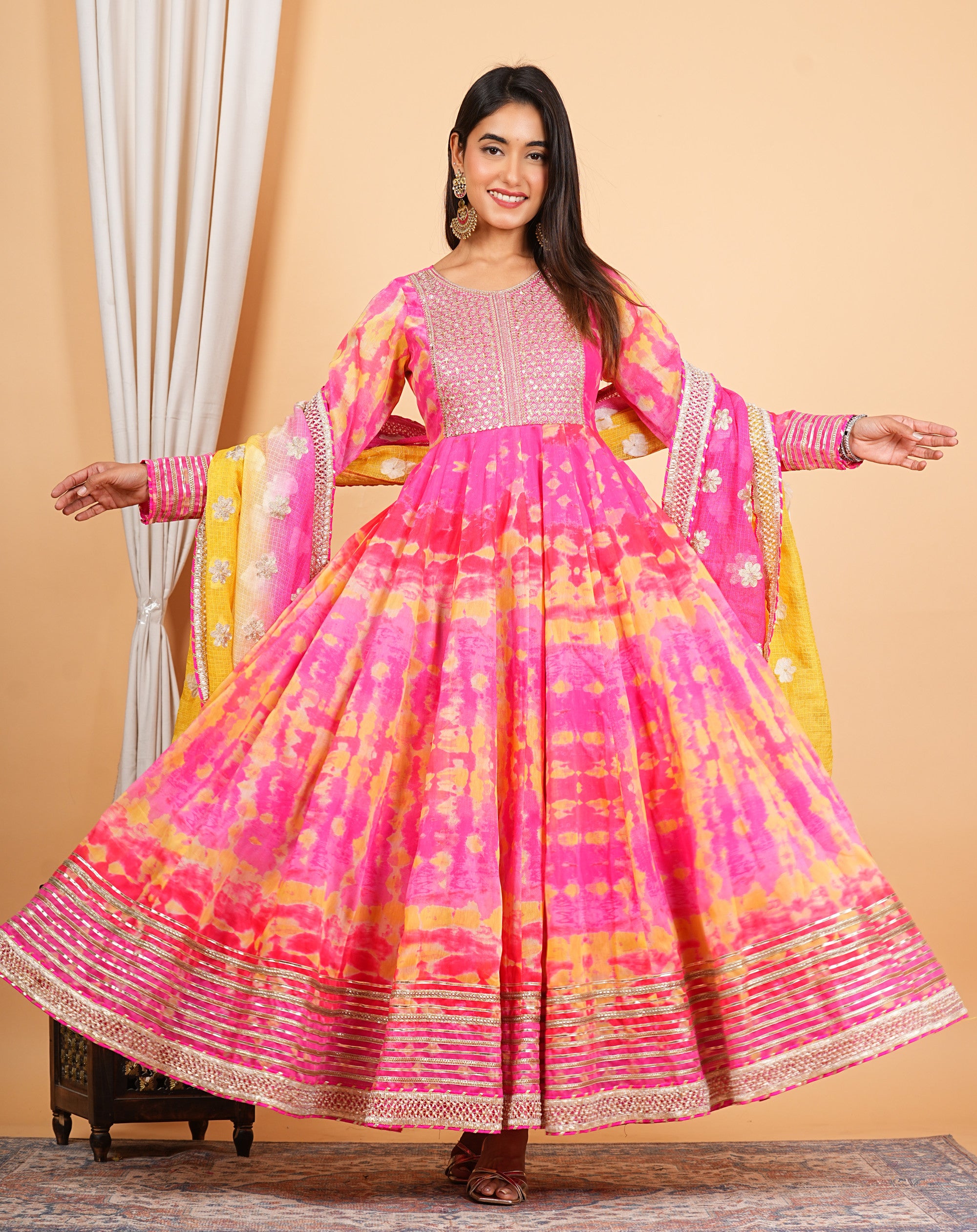Pink Heavy Embroidered Chanderi Anarkali