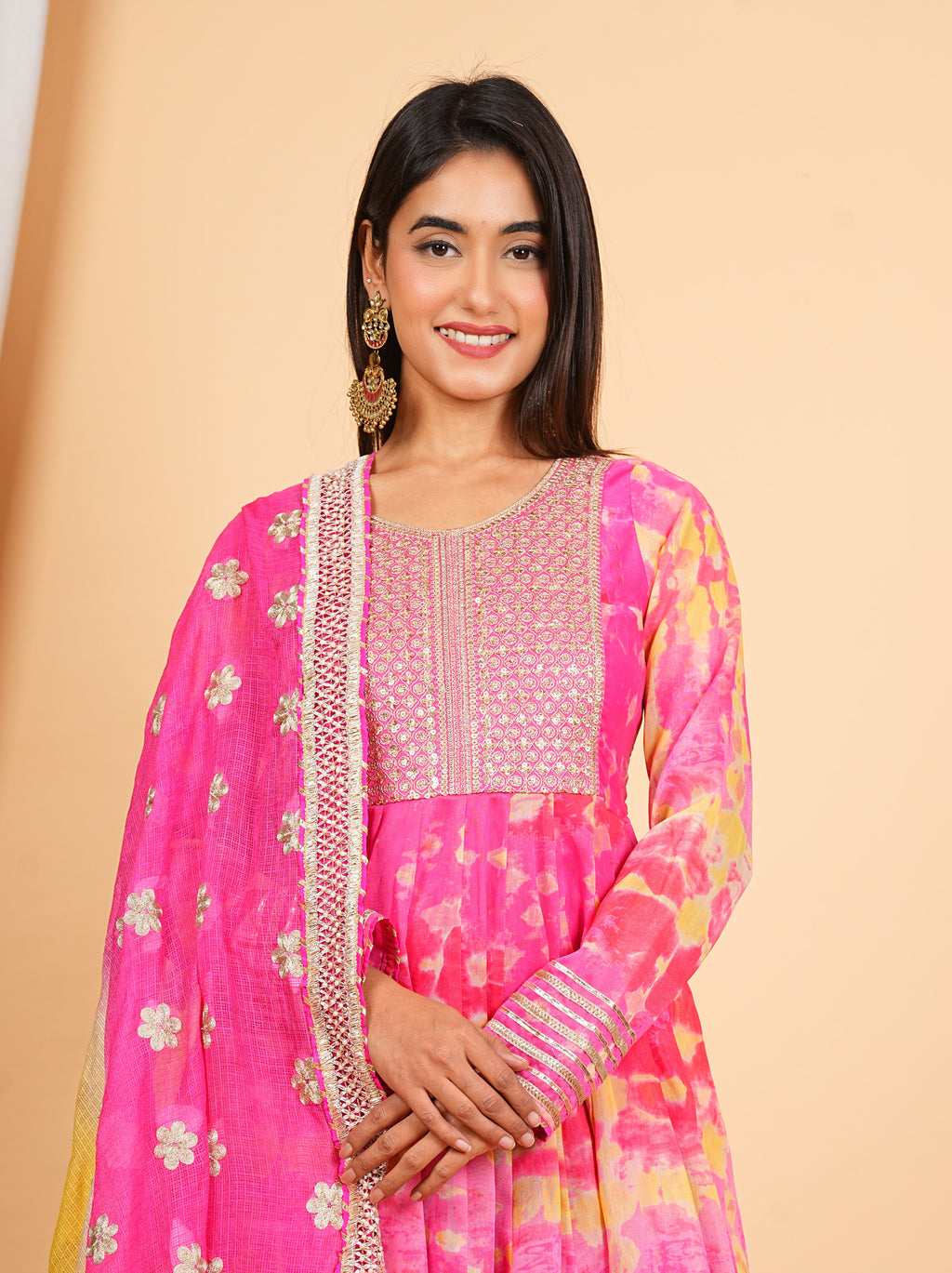 Pink Heavy Embroidered Chanderi Anarkali