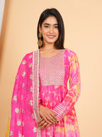 Pink Heavy Embroidered Chanderi Anarkali