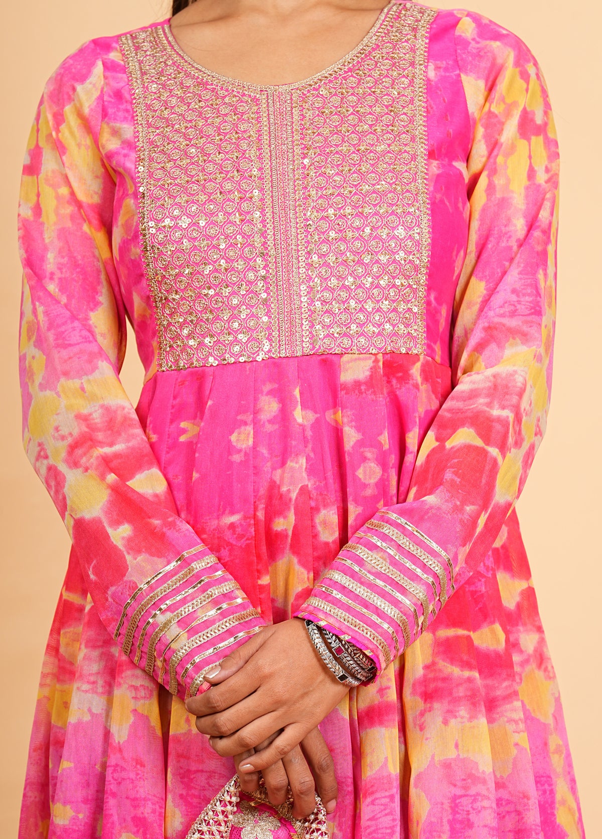 Pink Heavy Embroidered Chanderi Anarkali