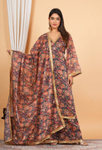 Brown Printed Kaftan Style Salwar Suit