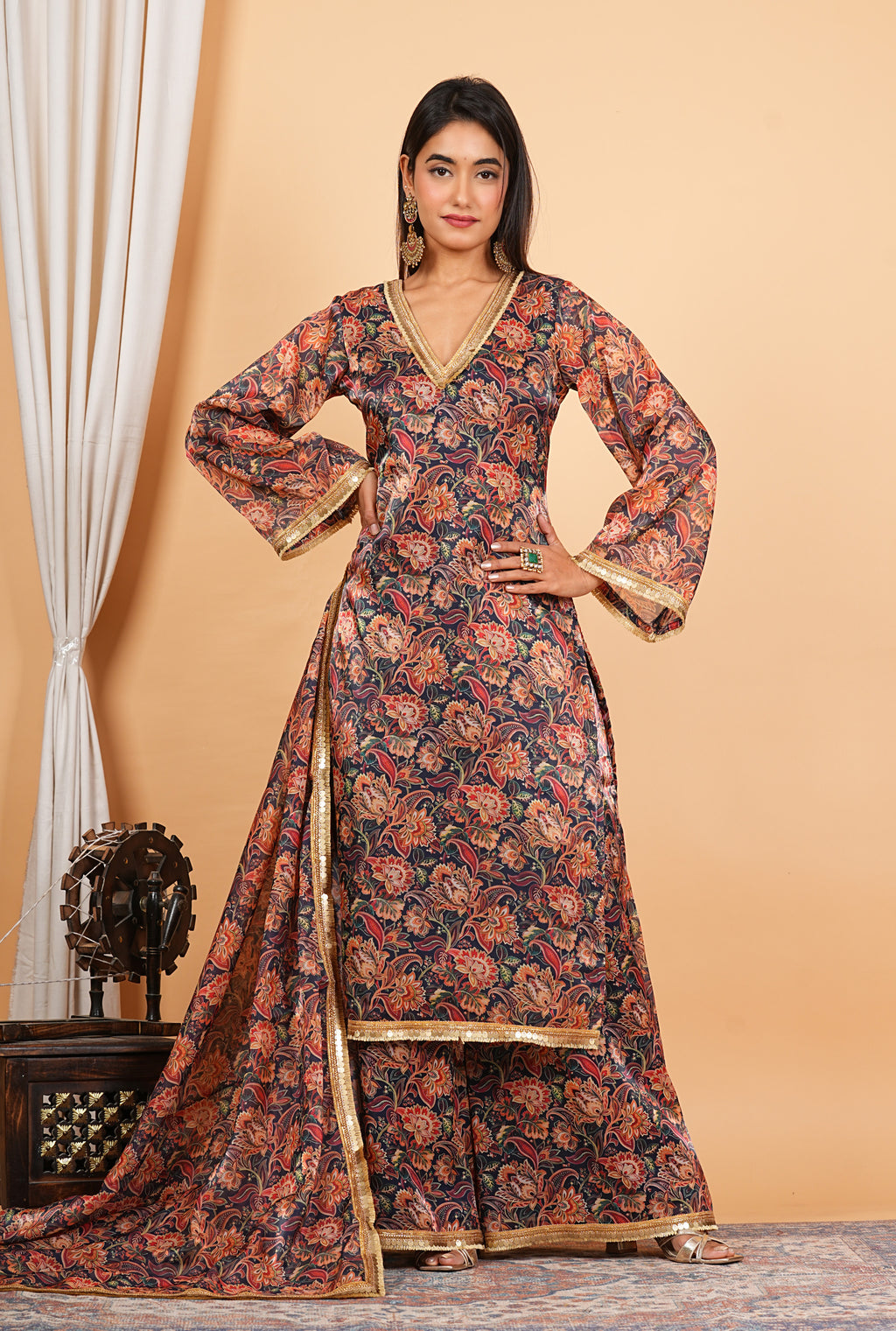 Brown Printed Kaftan Style Salwar Suit