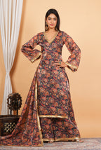 Brown Printed Kaftan Style Salwar Suit