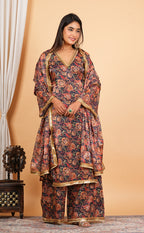Brown Printed Kaftan Style Salwar Suit