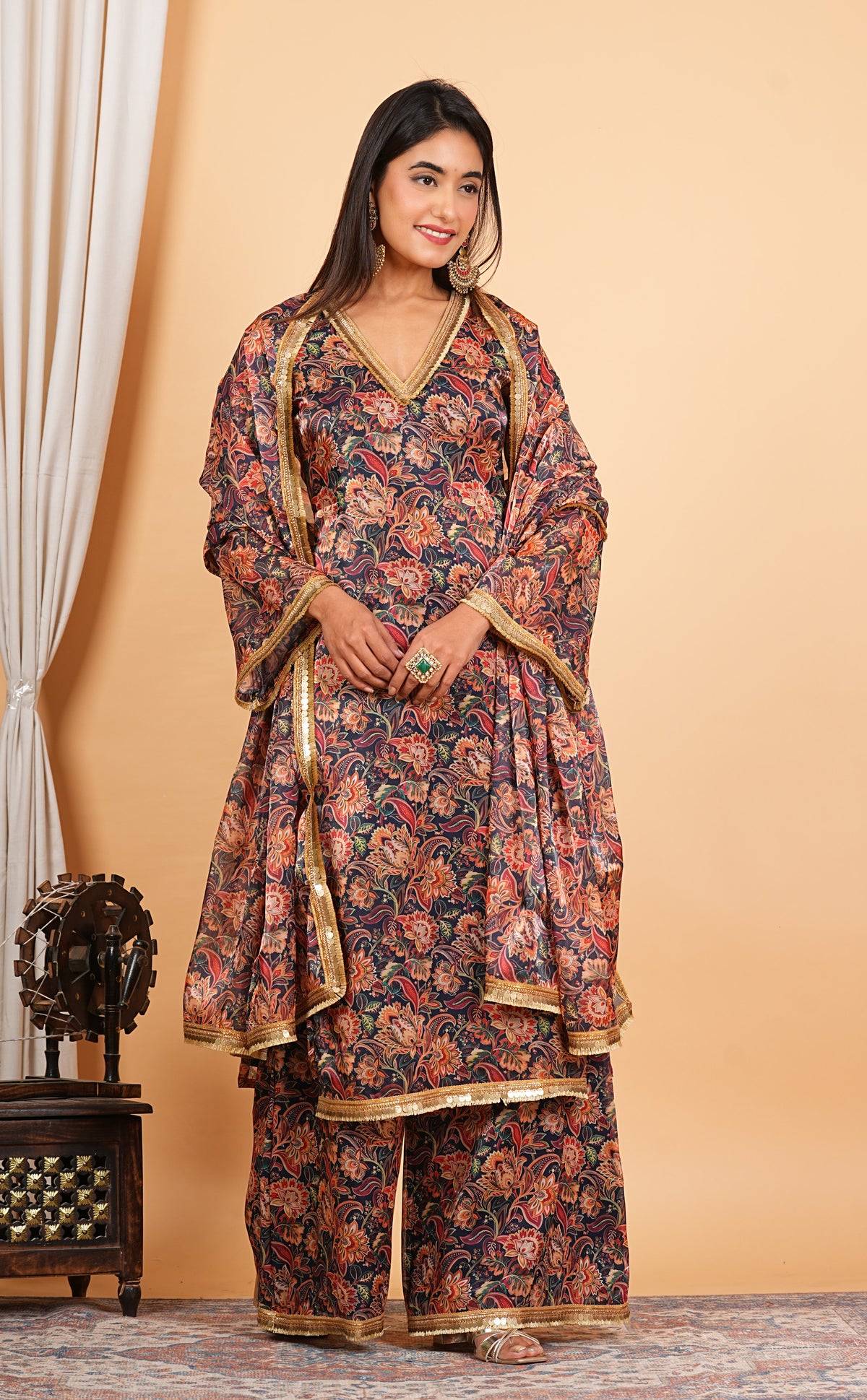 Brown Printed Kaftan Style Salwar Suit