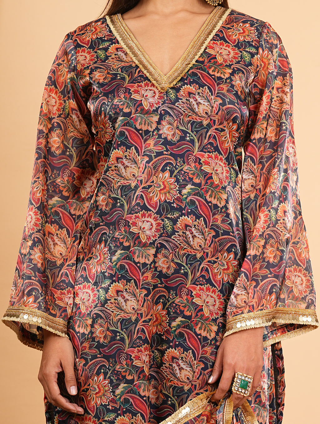 Brown Printed Kaftan Style Salwar Suit