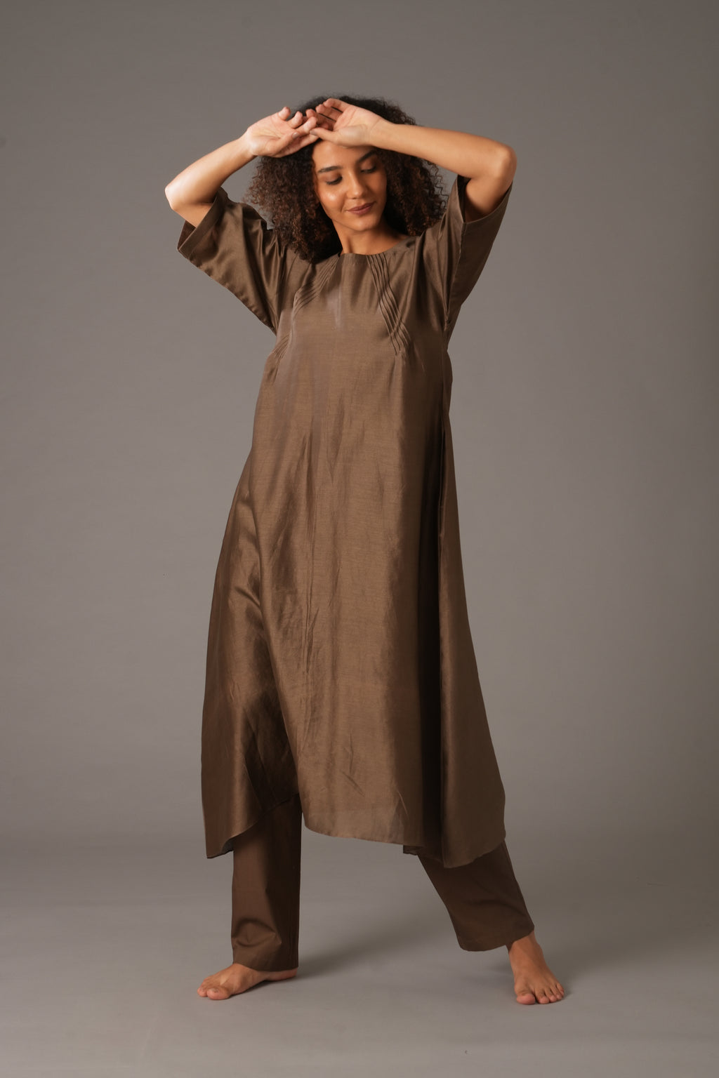Olive Round Neck Piping Dress Co-ord