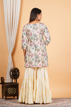 Cream Cotton Embroidered Top With Sharara