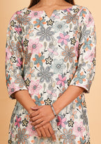 Cream Cotton Embroidered Top With Sharara