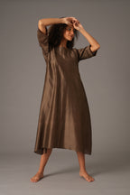 Olive Round Neck Piping Dress