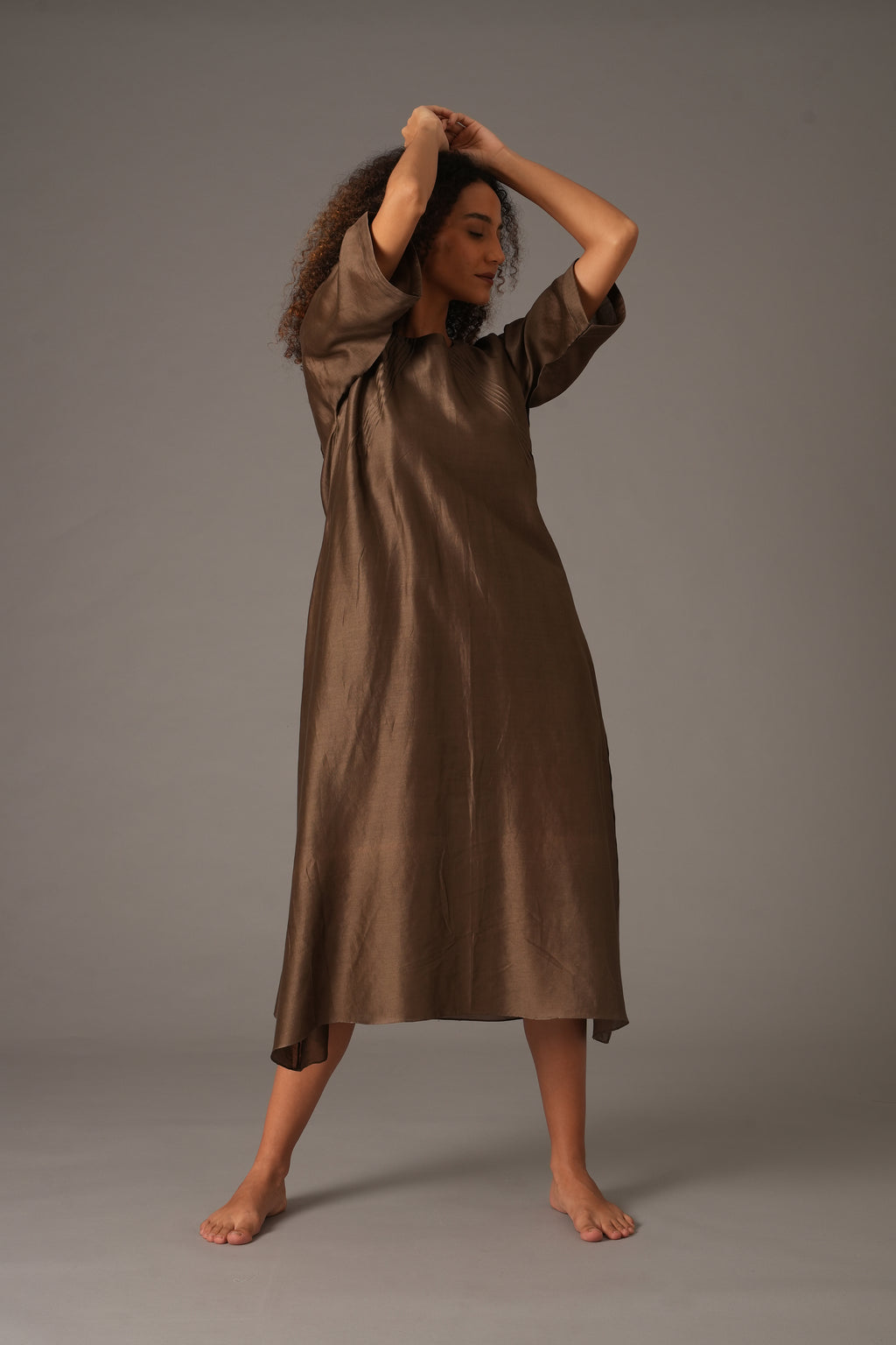 Olive Round Neck Piping Dress