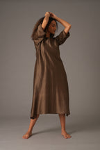 Olive Round Neck Piping Dress