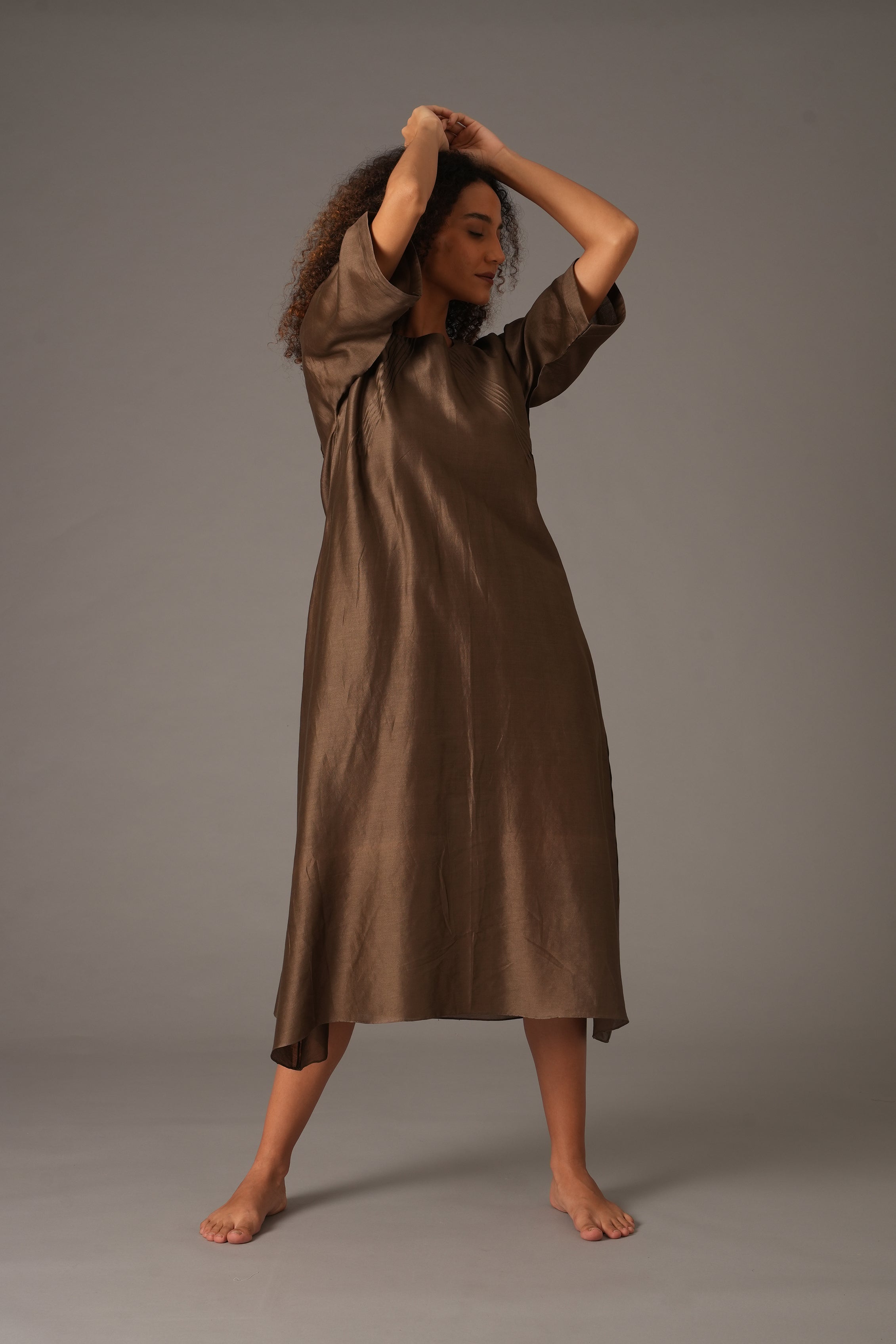 Olive Round Neck Piping Dress
