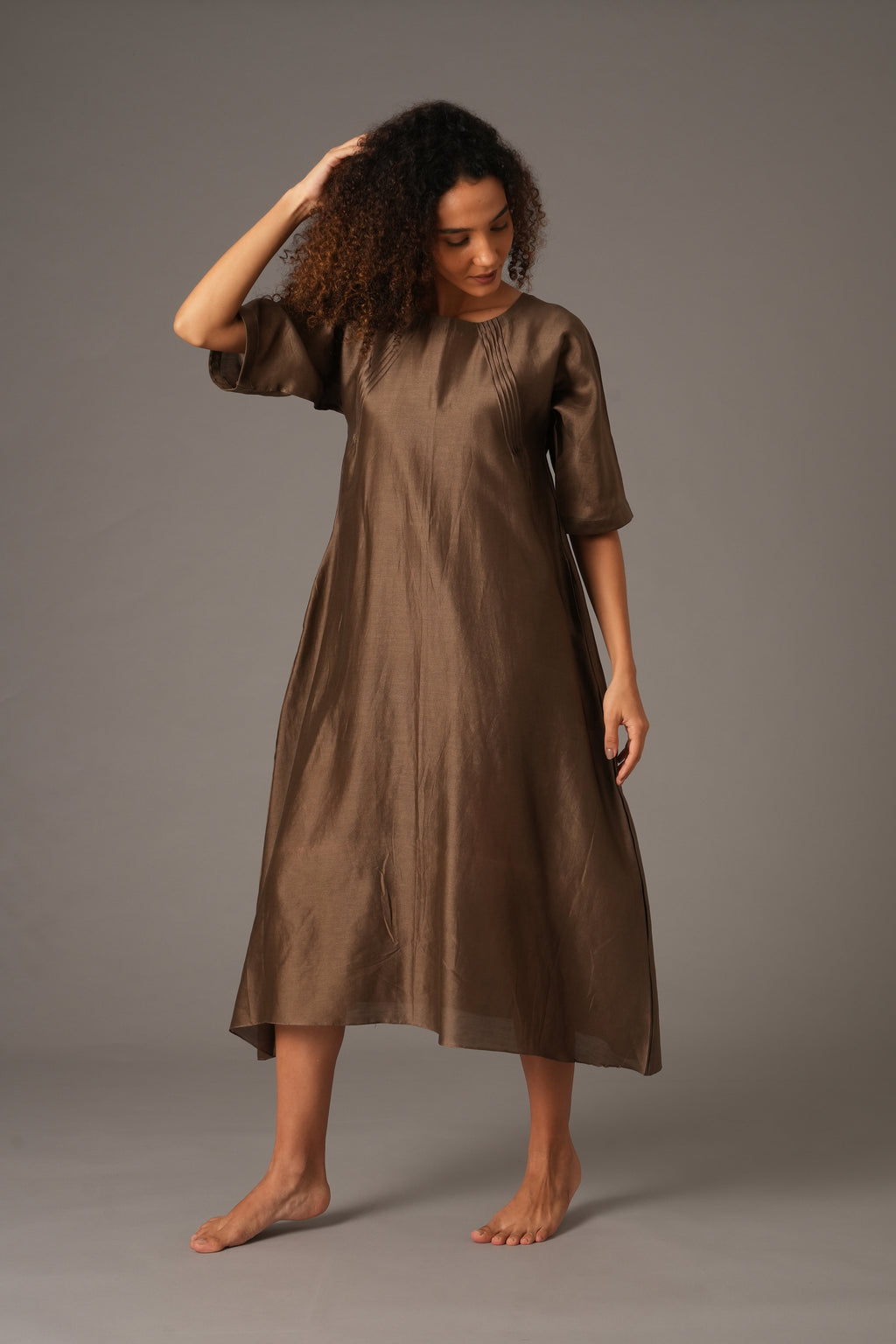 Olive Round Neck Piping Dress