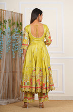 Lemon Green Heavy Embroidered Chinon Anarkali