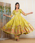Lemon Green Heavy Embroidered Chinon Anarkali