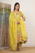 Lemon Green Heavy Embroidered Chinon Anarkali