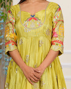 Lemon Green Heavy Embroidered Chinon Anarkali