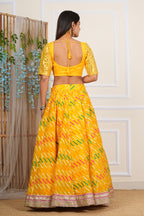 Yellow Digital Printed, Embroidered & Lace Work Organza Lehenga Set