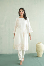 White Rose Embroidered Tunic Set
