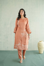Peach Rose Embroidered Tunic Set