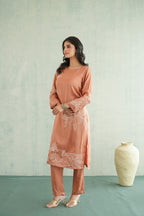 Peach Rose Embroidered Tunic Set