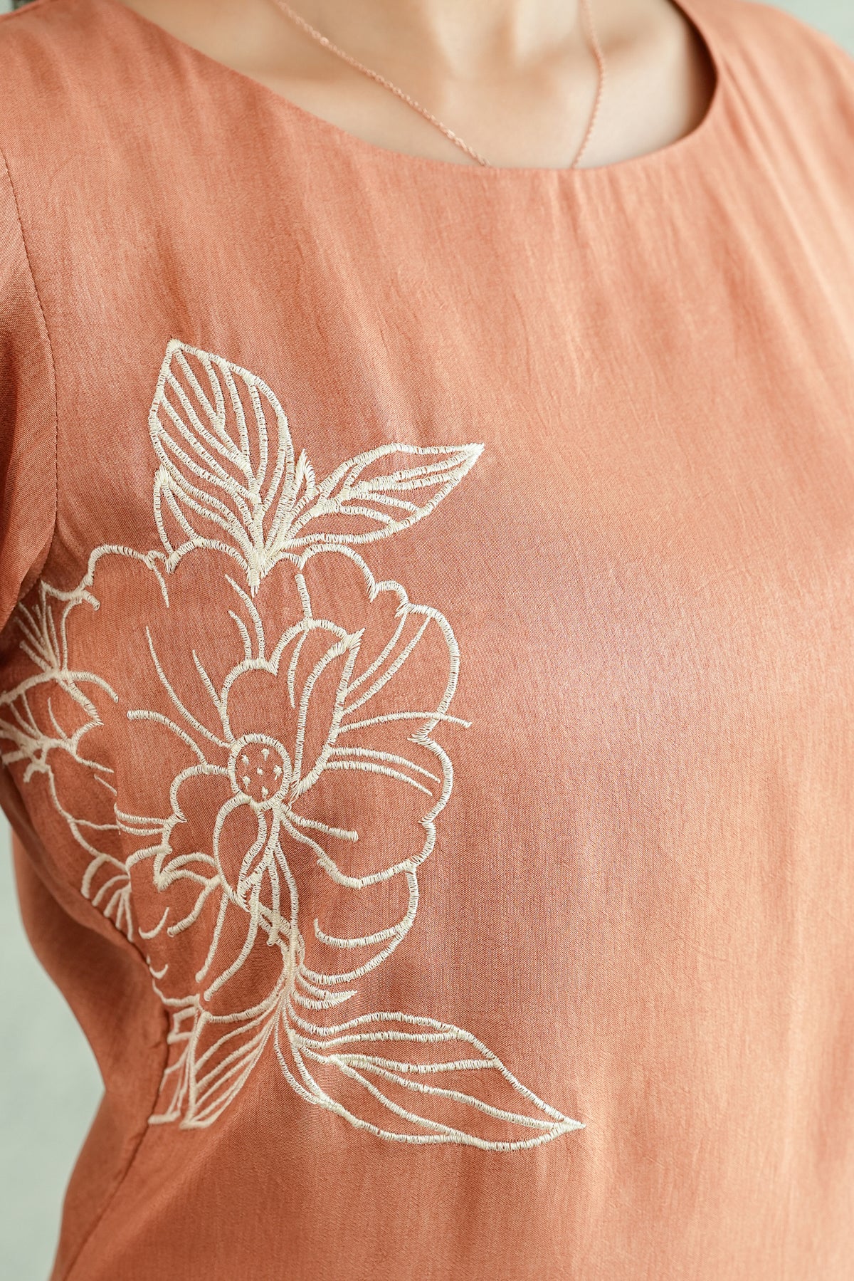 Peach Rose Embroidered Tunic Set