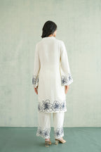 White Floral Embroidered Tunic Set