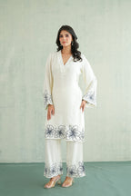 White Floral Embroidered Tunic Set