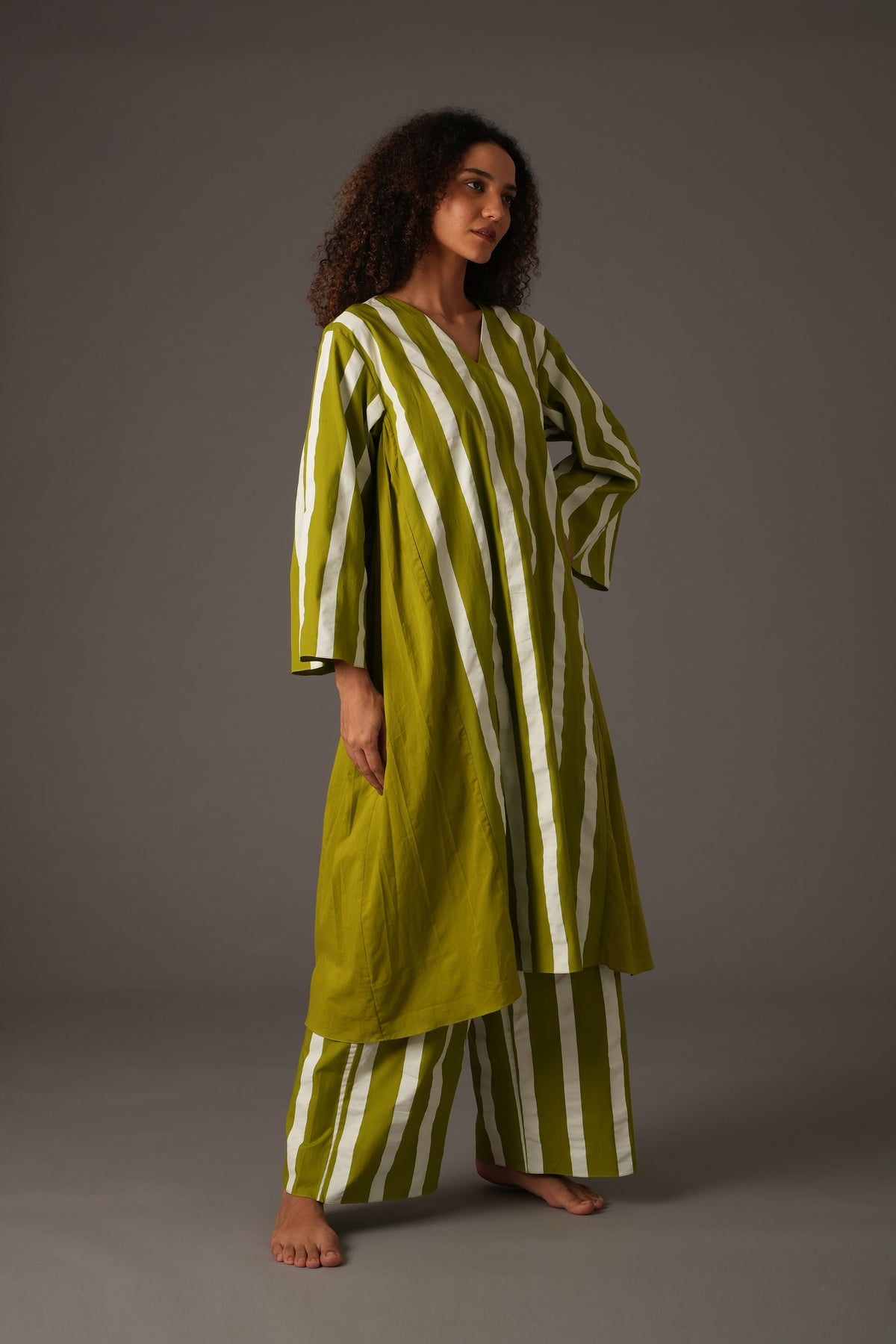 Purple Stripe V-Neck Dress Co-ord