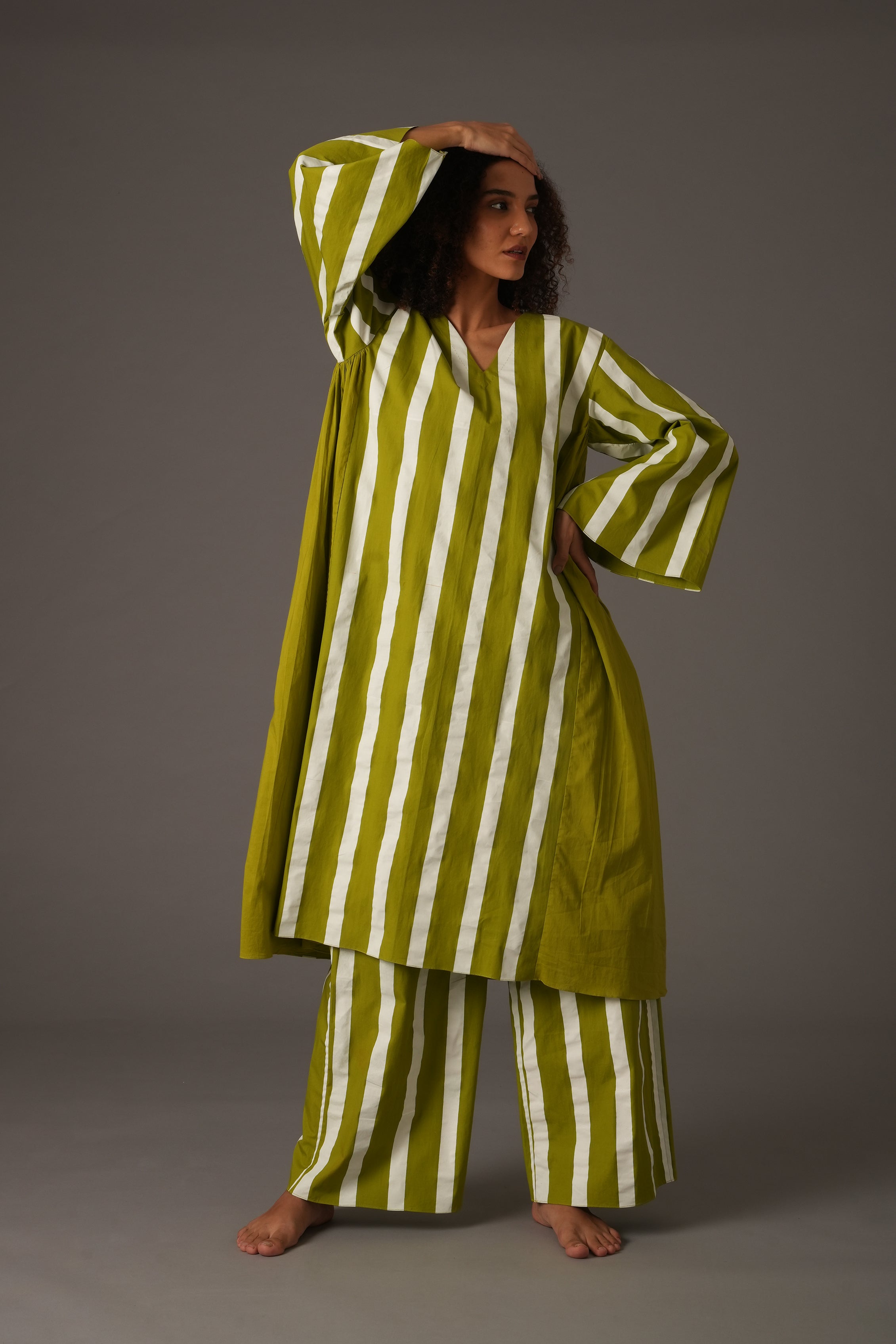 Purple Stripe V-Neck Dress Co-ord