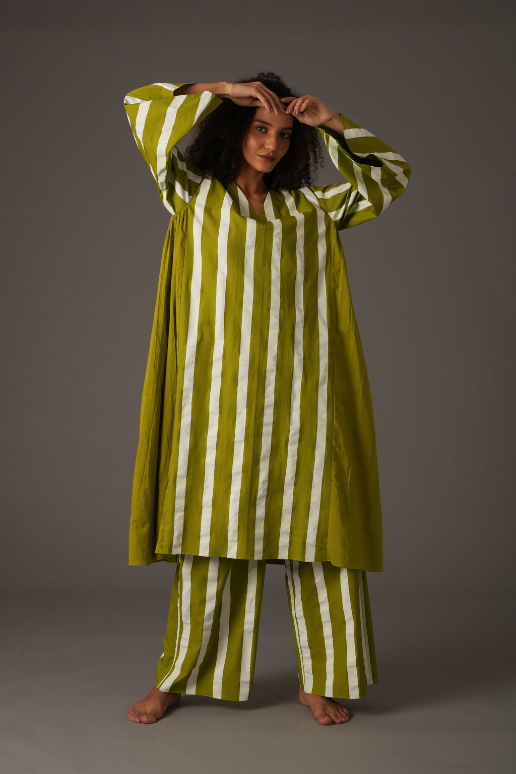 Purple Stripe V-Neck Dress Co-ord