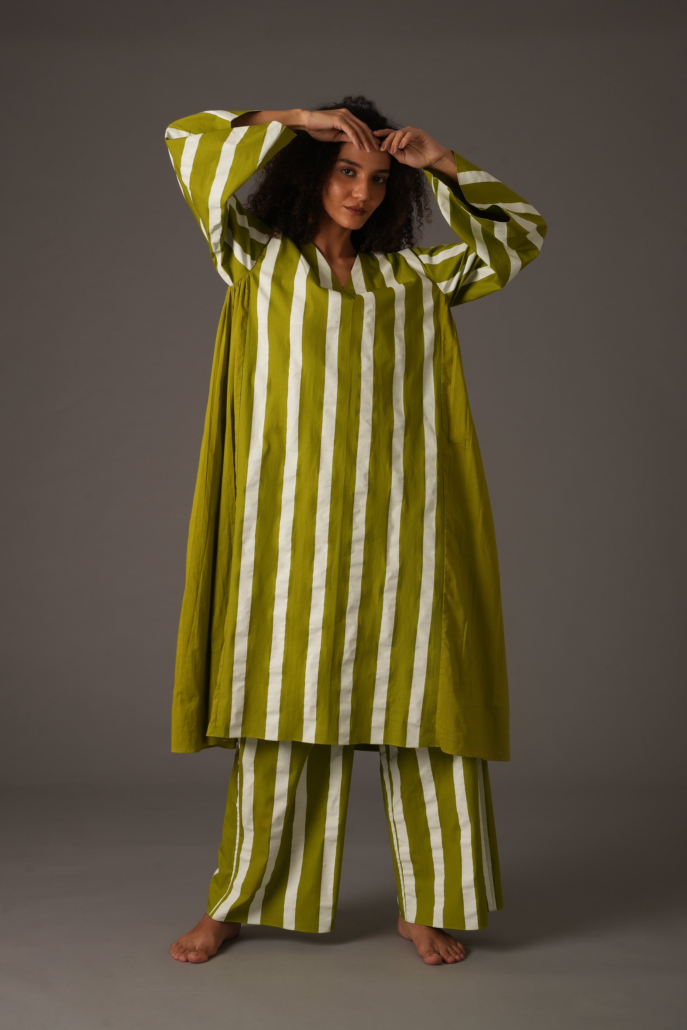 Purple Stripe V-Neck Dress Co-ord