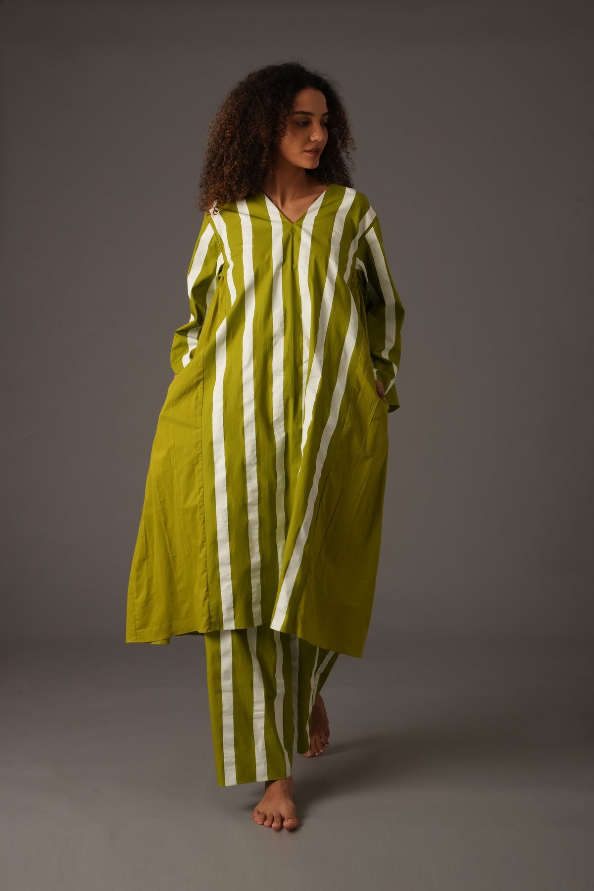 Purple Stripe V-Neck Dress Co-ord