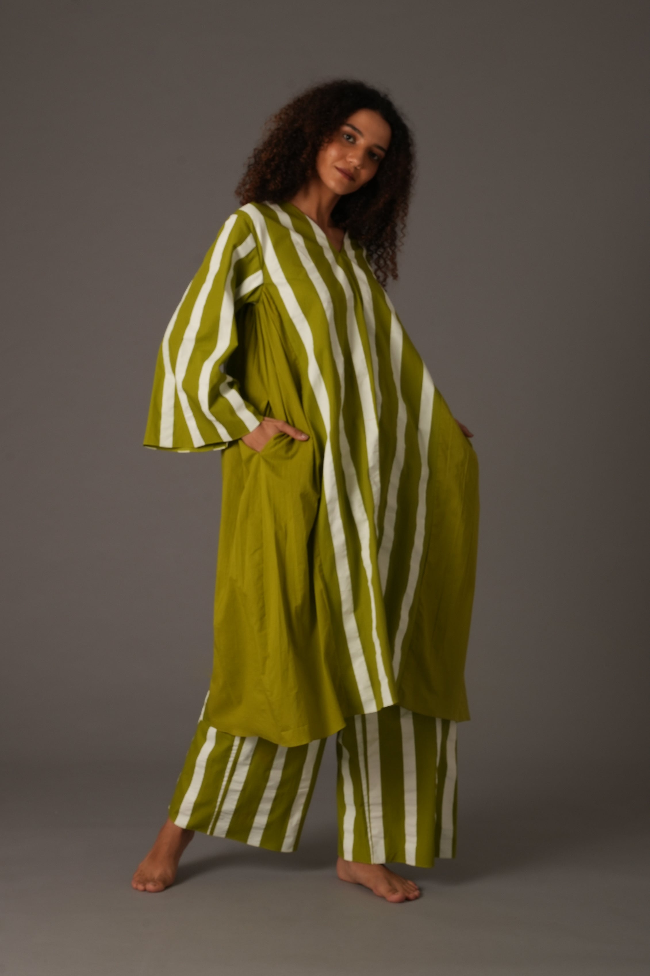 Purple Stripe V-Neck Dress Co-ord