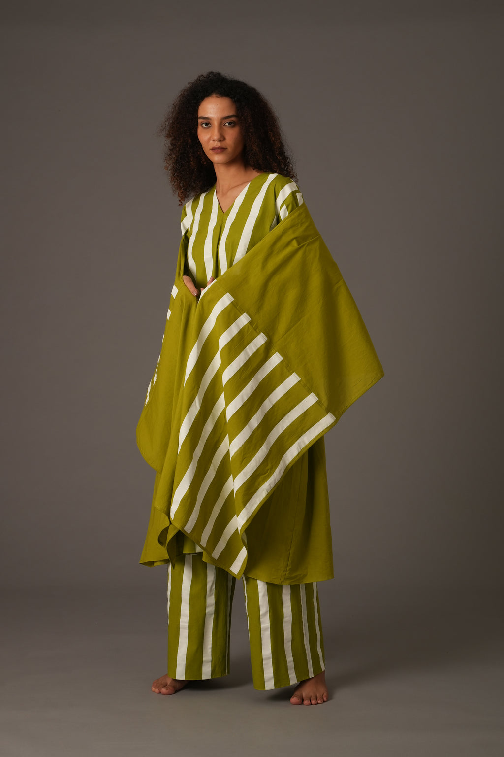 Purple Stripe V-Neck Dress Co-ord