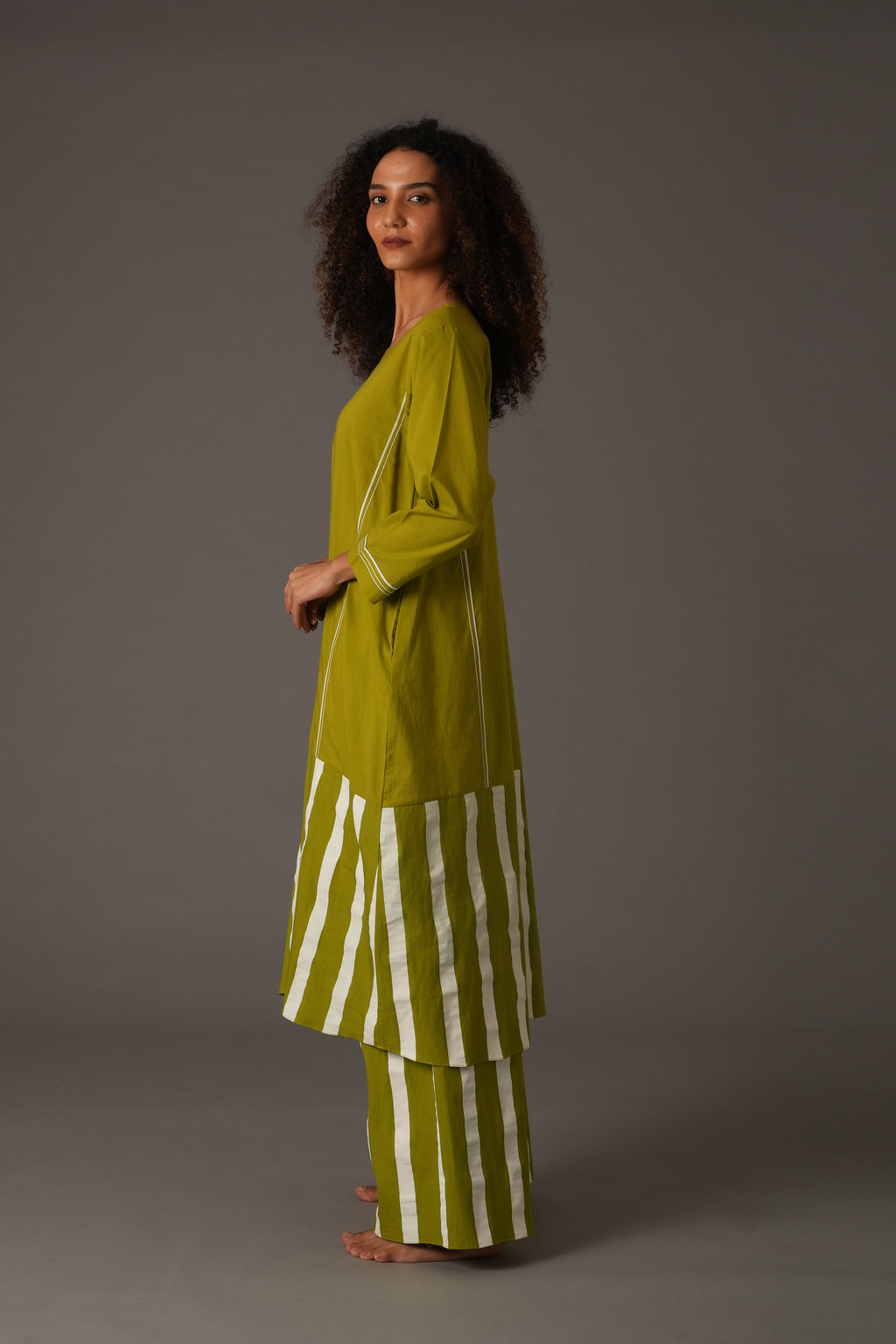 Purple Bright white stripe dress With Pant and Scarff