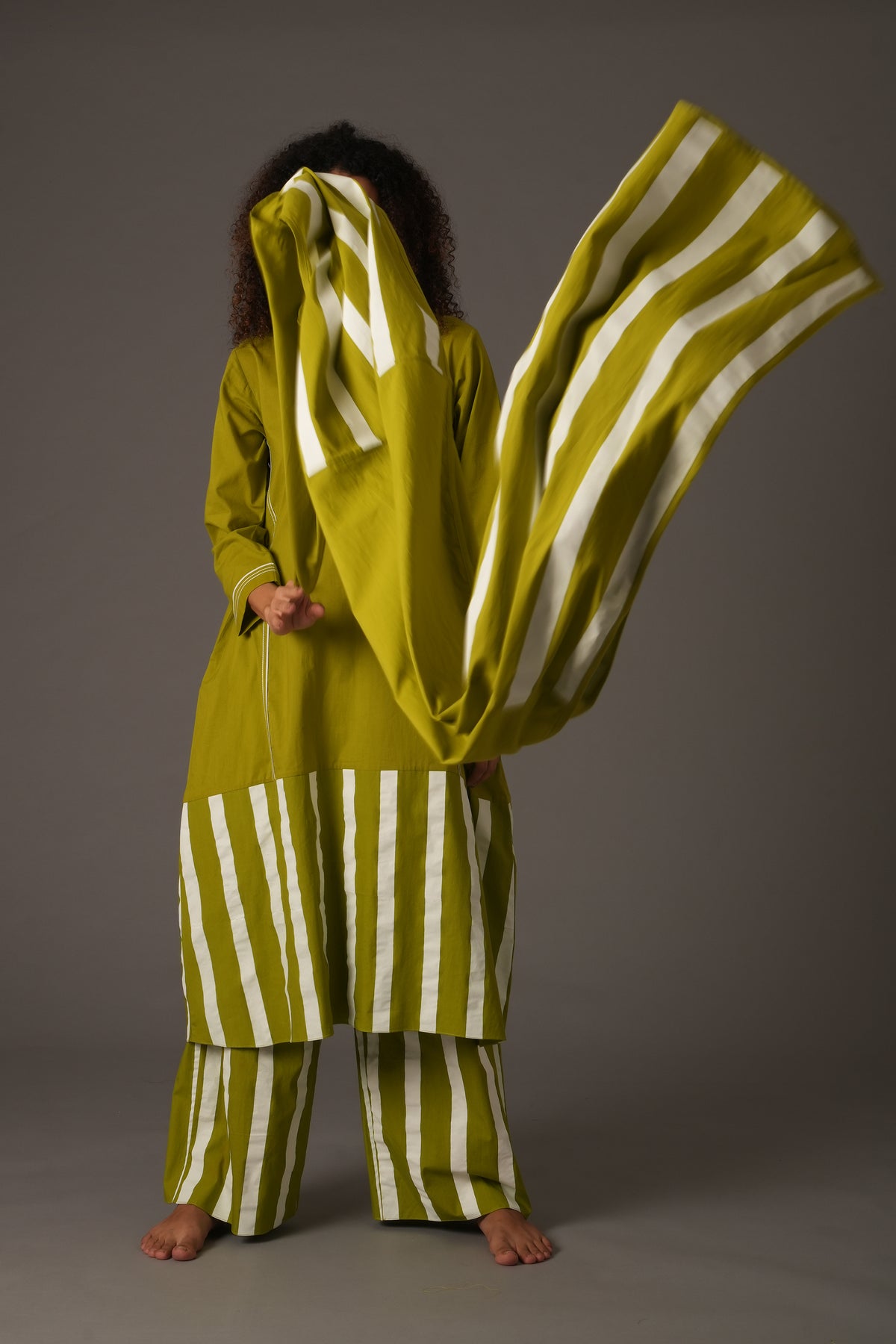 Purple Bright white stripe dress With Pant and Scarff