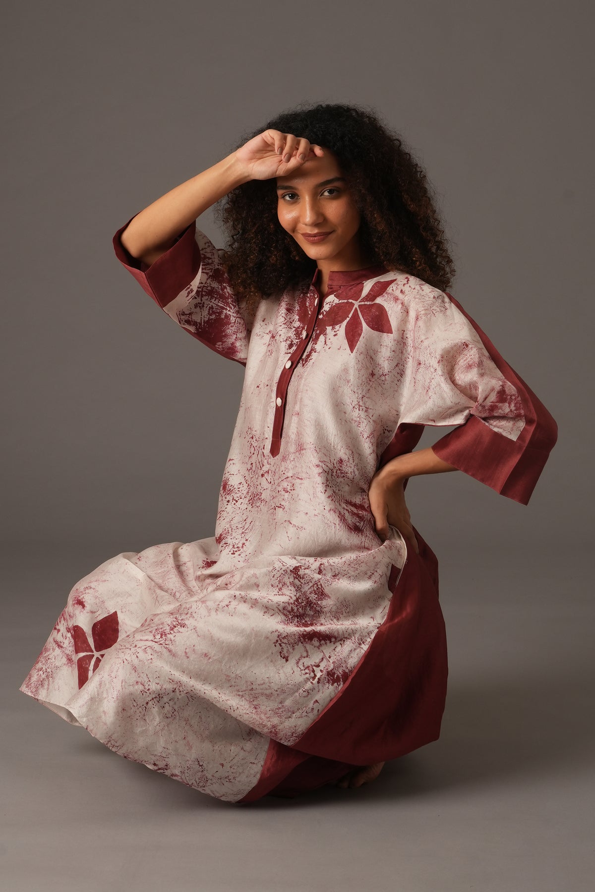 Texcher Print Gather's collar Dress with Pant