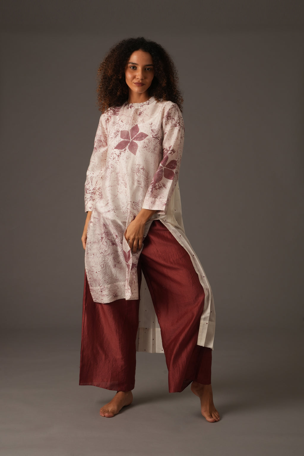 Texcher Print Round Neck Pleated dress with Pant