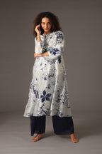 Texcher Print Round Neck Back Pleated Dress with pant