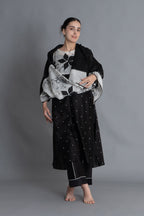 Black Printed Embroidered Dress Co-ord with Scraff