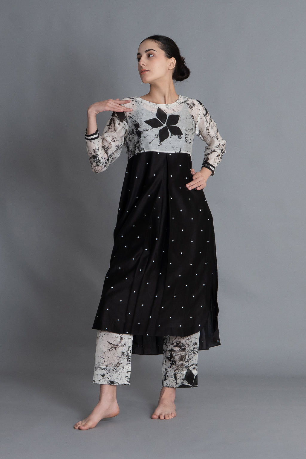 Black Textured Print Dress Co-ord