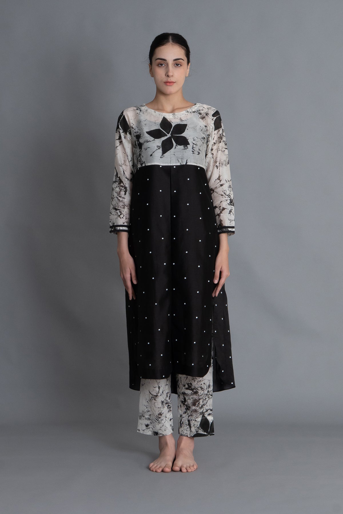 Black Textured Print Dress Co-ord
