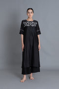 Black Floral Embroidered Pleated Dress Co-ord